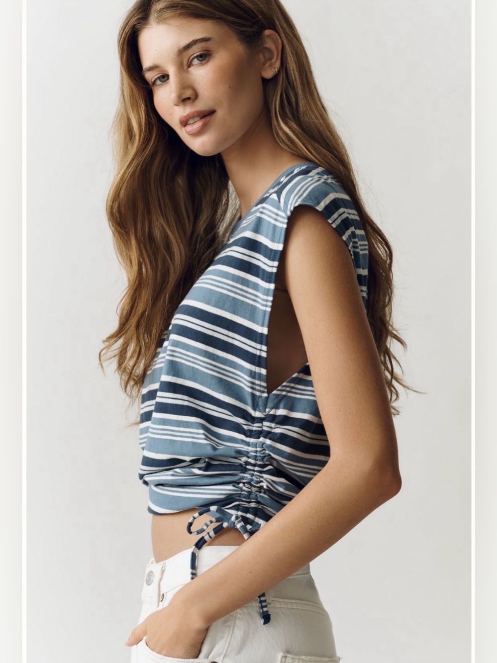 Pilcro Striped Blue Cinched Muscle Tee - Sz X-Large - NWT